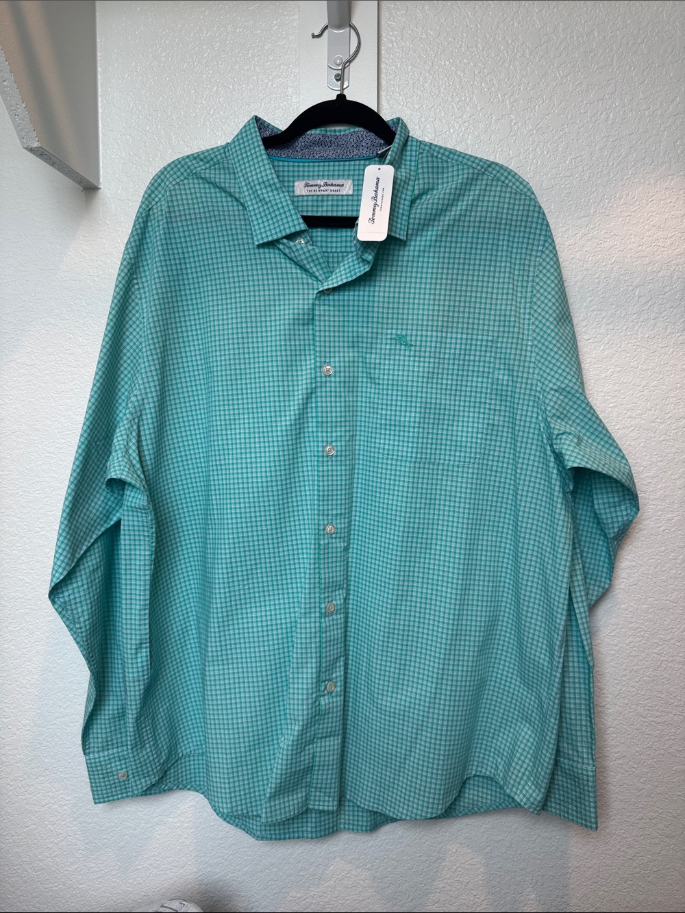 Tommy Bahama Men’s Teal Green Micro-Check Button-Down Shirt